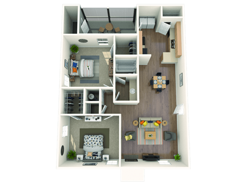 Floor plan for 2 beds, 1 bath, 1050 sqft